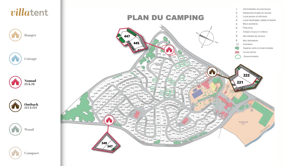 De Villatent plattegrond van Camping Leï Suves plattegrond-camping-leï-suves-2022