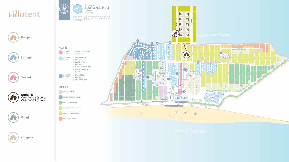 De Villatent plattegrond van Camping Village Laguna Blu plattegrond-camping-village-laguna-blu-2024