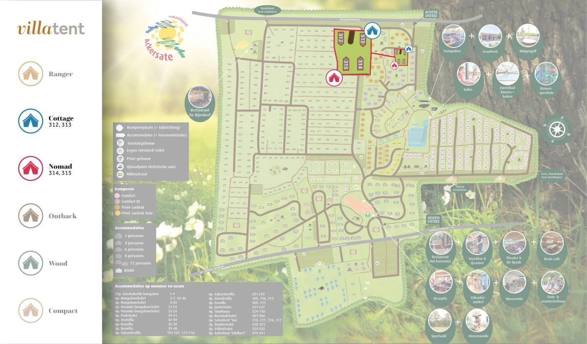 De Villatent plattegrond van Vakantiepark Ackersate  plattegrond-vakantiepark-ackersate-2024
